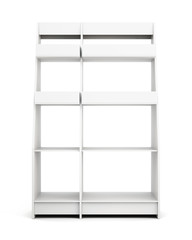 Display rack with shelves isolated on white background. Front view. 3d rendering.
