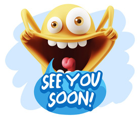 3d Rendering Smile Character Emoticon Expression saying See You