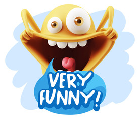3d Rendering Smile Character Emoticon Expression saying Very Fun