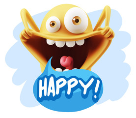 Obraz premium 3d Rendering Smile Character Emoticon Expression saying Happy wi
