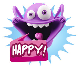 3d Rendering Smile Character Emoticon Expression saying Happy wi