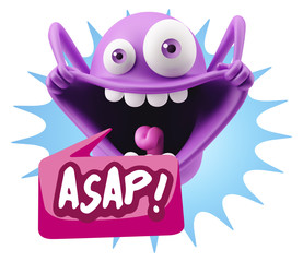 3d Illustration Laughing Character Emoji Expression saying Asap