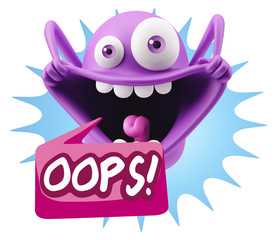 Obraz premium 3d Rendering Smile Character Emoticon Expression saying Oops wit