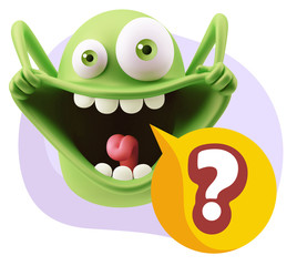 3d Illustration Laughing Character Emoji Expression saying ? wit
