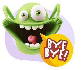 3d Rendering Smile Character Emoticon Expression saying Bye Bye