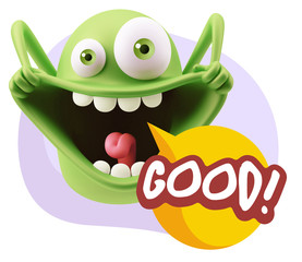 3d Illustration Laughing Character Emoji Expression saying Good