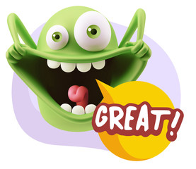 3d Illustration Laughing Character Emoji Expression saying Great
