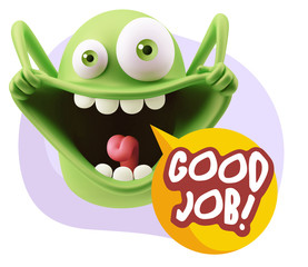 3d Rendering Smile Character Emoticon Expression saying Good Job