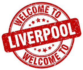 welcome to Liverpool red round vintage stamp