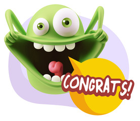 3d Rendering Smile Character Emoticon Expression saying Congrats