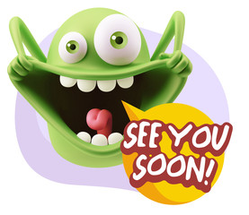 3d Rendering Smile Character Emoticon Expression saying See You