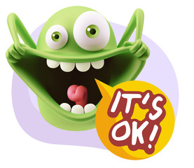 3d Illustration Laughing Character Emoji Expression saying It's