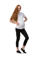 Young pregnant woman isolated on white