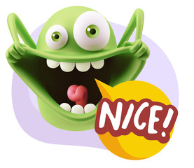 3d Rendering Smile Character Emoticon Expression saying Nice wit