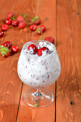 A delicious dessert of ice cream with berries close up.