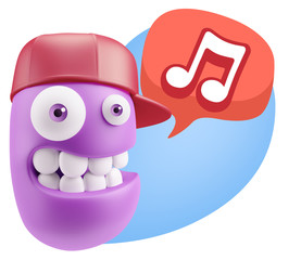 3d Rendering Smile Character Emoticon Expression saying Music No