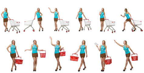 Composite photo of woman with shopping basket