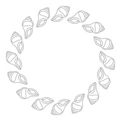 Round frame from shells outline drawing for coloring.