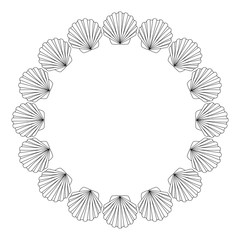 Round frame from shells outline drawing for coloring.