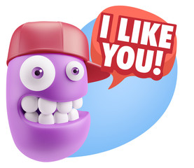 3d Illustration Laughing Character Emoji Expression saying I Lik