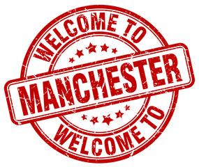 welcome to Manchester red round vintage stamp