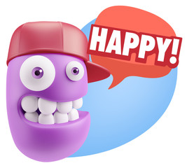 3d Rendering Smile Character Emoticon Expression saying Happy wi