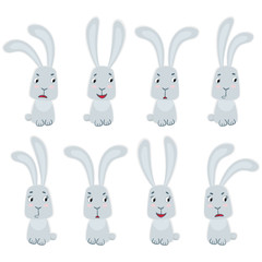Set of cute rabbits. Funny little bunny.
