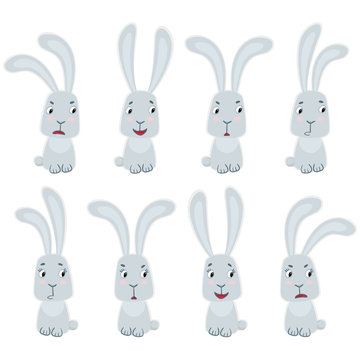 Set of cute rabbits. Funny little bunny.