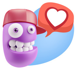 3d Rendering Smile Character Emoticon Expressing Love with a Hea