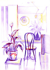 Intrior coffee shops, sketch drawing for your design