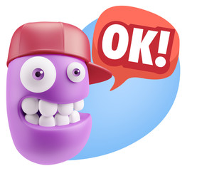 3d Rendering Smile Character Emoticon Expression saying Ok with