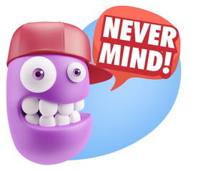 3d Rendering Smile Character Emoticon Expression saying Never Mi