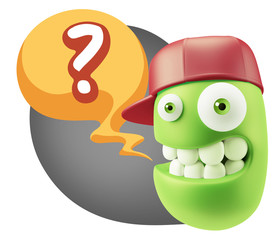 3d Illustration Laughing Character Emoji Expression saying ? wit