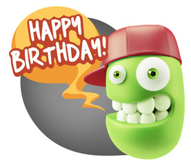 3d Rendering Smile Character Emoticon Expression saying Happy Bi