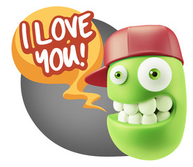 3d Rendering Smile Character Emoticon Expression saying I Love Y