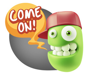 3d Illustration Laughing Character Emoji Expression saying Come