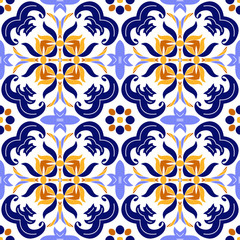 Naklejka na ściany i meble Mexican stylized talavera tiles seamless pattern. Background for design and fashion. Arabic, Indian patterns