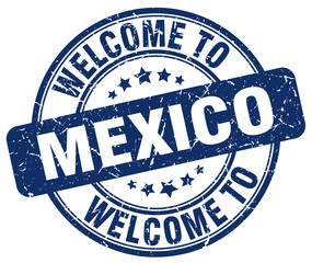 welcome to Mexico blue round vintage stamp