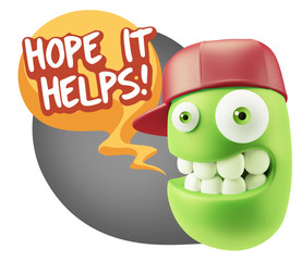 3d Illustration Laughing Character Emoji Expression saying Hope