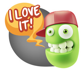 3d Rendering Smile Character Emoticon Expression saying I Love I