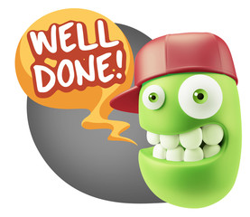 3d Rendering Smile Character Emoticon Expression saying Well Don