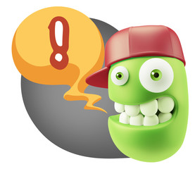 3d Rendering Smile Character Emoticon Expression saying ! with C