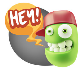3d Illustration Laughing Character Emoji Expression saying Hey w