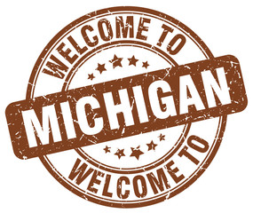 welcome to Michigan brown round vintage stamp