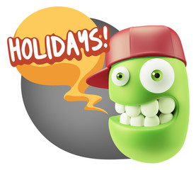3d Rendering Smile Character Emoticon Expression saying Holidays