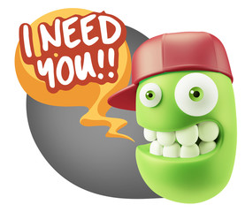 3d Illustration Laughing Character Emoji Expression saying I Nee