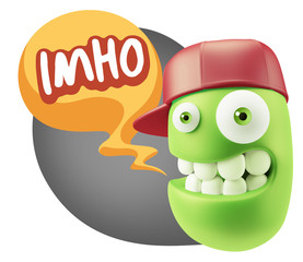 3d Rendering Smile Character Emoticon Expression saying Imho wit