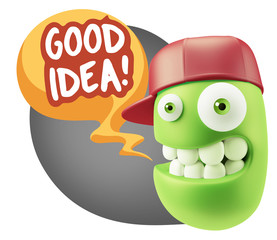 3d Rendering Smile Character Emoticon Expression saying Good Ide