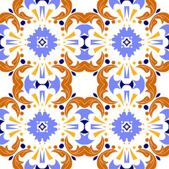 Fototapeta na wymiar Mexican stylized talavera tiles seamless pattern. Background for design and fashion. Arabic, Indian patterns