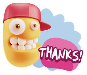 3d Rendering Smile Character Emoticon Expression saying Thanks w